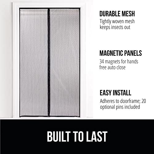GORILLA GRIP Magnetic Screen Door, Hands Free Mesh Curtain Keeps Bugs and Mosquitos Out, Automatic Magnet Closure, Heavy Duty Patio Sliding Dog Doors Cover, Window Screen Protector, Black 38x82