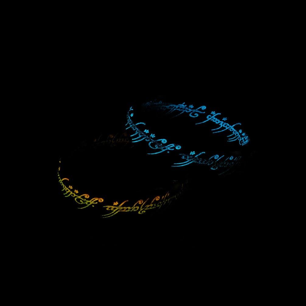 Elvish Ring Glow in the Dark, Elvish Rune Jewelry, Stainless Steel, Luminous Gold, Size 9