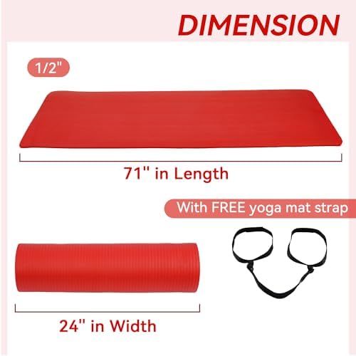 Yoga Mat, 1/2-Inch Extra Thick High Density Exercise Mat, Anti-Tear Exercise Yoga Mat with Carrying Strap, Suitable for Various Yoga Exercises