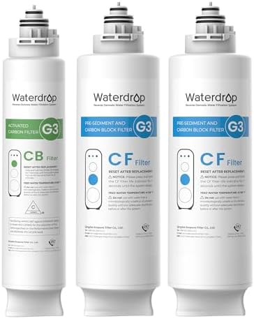 Waterdrop G3 Replacement Filter 1-Year Combo, Pack of 2 WD-G3-CF Filters and 1 WD-G3-CB Filter, Replacement for WD-G3-W, WD-G3P600 and WD-G3P800-W Reverse Osmosis System