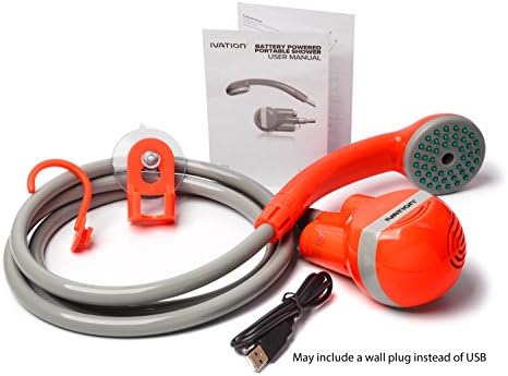 Ivation Portable Outdoor Shower, Battery Powered - Compact Handheld Rechargeable Camping Showerhead - Pumps Water from Bucket Into Steady, Gentle Shower Stream