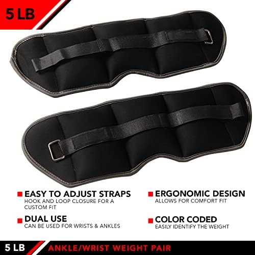 JFIT Adjustable Ankle Weights - Ankle Weight Pair 10 Weight and Bundle Options - 0.5 to 10 lbs Each, Set of 2, Adjustable Straps – Comfortable, Breathable, Moisture Absorbent Weight Straps for Men and Women
