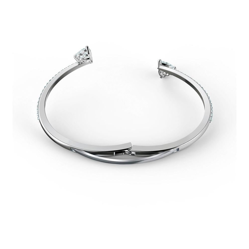 Swarovski Mesmera Bangle Bracelet, Heart-Shaped Clear Crystals on a Rhodium Finish Cuff, Size M, from the Attract Soul Collection