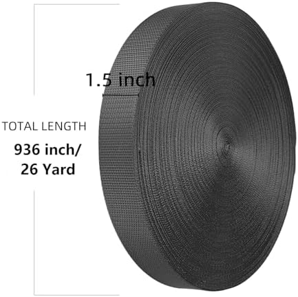 Nylon Webbing 1.5 Inch, Heavy Duty Nylon Webbing Strap 12 Yard,Durable Nylon Strapping for Indoor or Outdoor Gear, DIY Crafting, Repairing (Black, 1.5"-26 Yard)