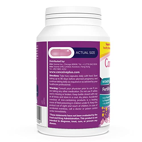 Conceive Plus Womens Fertility Support - Prenatal Vitamin with Vitamin C & D, Female Fertility Formula for Conception, 60 Capsules - 30 Day Supply