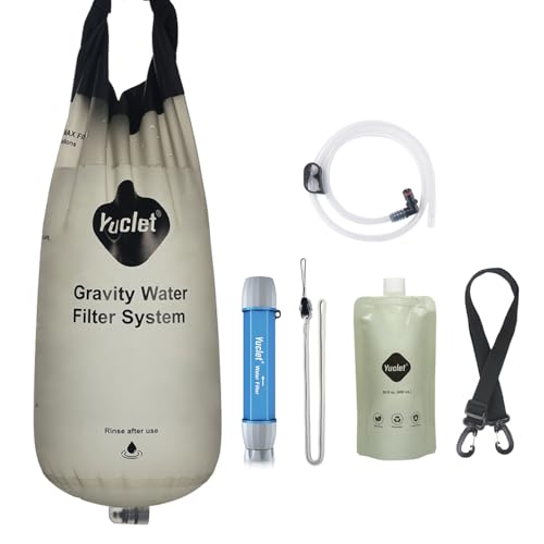 Gravity Water Filter System w/ 2-Gal Bag & 0.1-Micron Water Filter Straw, Gravity-Fed Water Filtration System Water Purifier Survival for Camping, Backpacking, Hiking & Emergency Preparedness