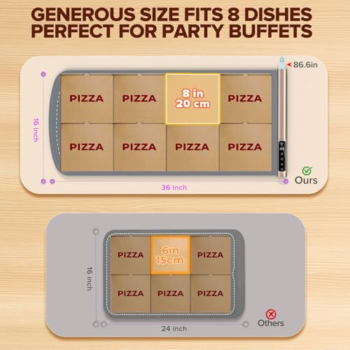 Warming Mat for Food Extra Large 36"x16", 500W Food Warming Mats for Countertop, Food Warmer Trays Chafing Dishes for Buffets Party, 9-Level Temp 12H Timer, Child Lock, Gatherings Portable