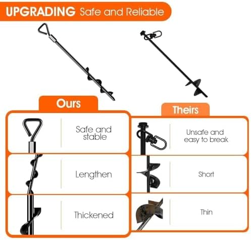 Ground Anchors Screw in Tent Stakes Heavy Duty Trampoline Stakes High Winds, Ground Anchors for Camping Tent, Canopies, Carports, Sheds, Swing Sets, Canopy Stakes Kit, Mobile Home Anchors 4 Pack