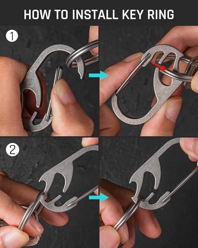TISUR Titanium Carabiner Keychain Clip, Anti-Lost Key Ring Holder, Self-Locking Metal Gate Clip Key Chain Bottle Opener for Men Women