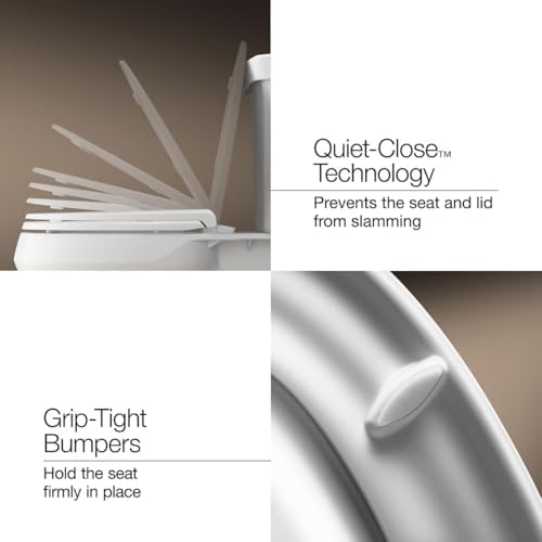KOHLER 4636-RL-96 Cachet ReadyLatch Quiet Close Elongated Toilet Seat, Soft Close Lid, Compatible with Elongated Toilets, Biscuit