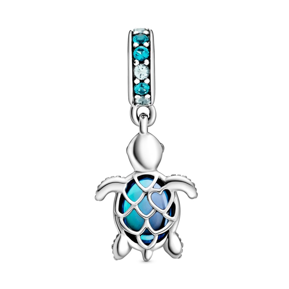 PANDORA Murano Glass Blue Sea Turtle Dangle Charm - Compatible Moments Bracelets - Jewelry for Women - Gift for Women - Made with Sterling Silver & Man-Made Crystal