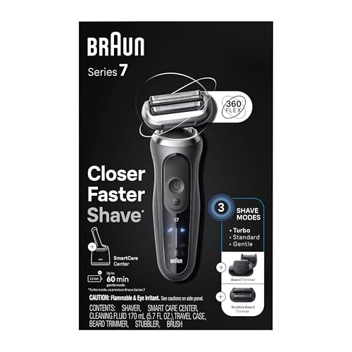 Braun Electric Shaver for Men, Series 7 7185cc, Waterproof, Wet & Dry Shave, Shaving Kit with SmartCare Center and Beard Trimmer, 3 Shave Modes, 60 Minute Battery Runtime, 10 Piece Set