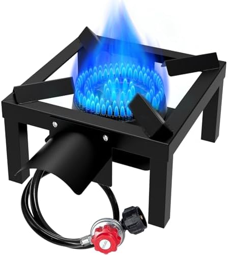 BESTFIRE Propane Burner,100,000 BTUs High Pressure Single Propane Stove with 4.1ft 0-20Psi Adjustable Hose with Regulator,Gas Stove for Outdoor Cooking, Turkey Fry, Seafood Boil