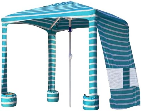 AMMSUN Beach Cabana, 6.2'×6.2' Beach Canopy, Easy Set up and Take Down, Cabana Tent with Sand Pockets, Instant Sun Shade with Side Wall, Turquoise