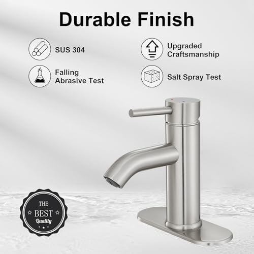 Bathroom Faucet Brushed Nickel One-Handle, Modern one Hole Bathroom Sink Faucet Lavatory Faucet with Deck