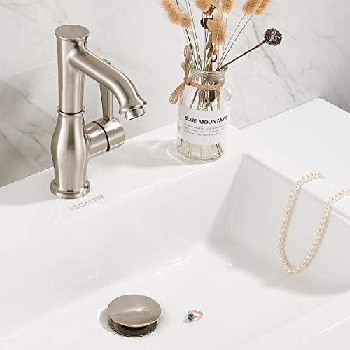 Bathroom Sink Drain, Vessel Sink Pop Up Drain with Detachable Basket Stopper,Anti-Explosion and Anti-Clogging Drain Strainer, Sink Drain Assembly Without Overflow Brushed Nickel, RWF082B