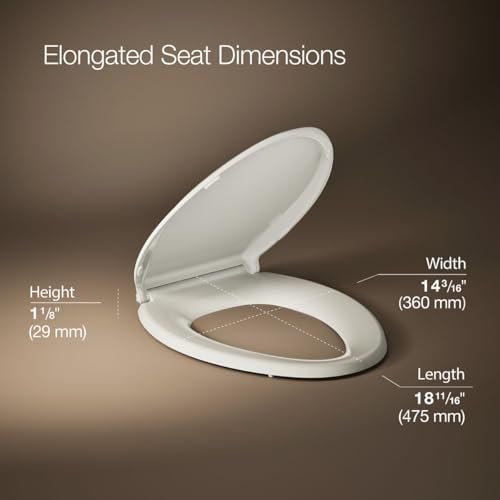 KOHLER 4636-RL-47 Cachet ReadyLatch Elongated Toilet Seat, Quiet-Close Lid, Contoured Seat, Grip-Tight Bumpers and Installation Hardware, Almond