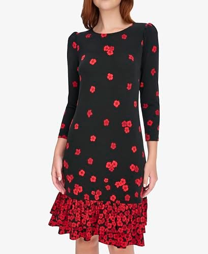 Tommy Hilfiger Women's 3/4 Sleeve High Neck Ruffle Trim Jersey Mini Dress