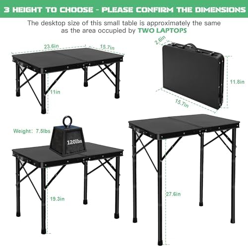 Small Metal Folding Table, Picnic Camping Side Table for Outdoor Garden Patio - Portable Lightweight, Compact & Height Adjustable Grill Stand BBQ