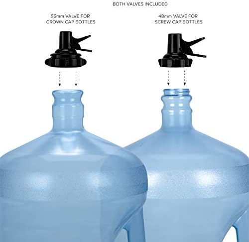 Brio Stainless Steel 3-5 Gallon Water Jug Stand and 2 Dispenser Valves, Rust-Resistant Non Slip Water Stand with BPA Free Fast Flow Water Spout Fits BOTH 48mm and 55mm Bottles 2 CAPS INCLUDED (Black)