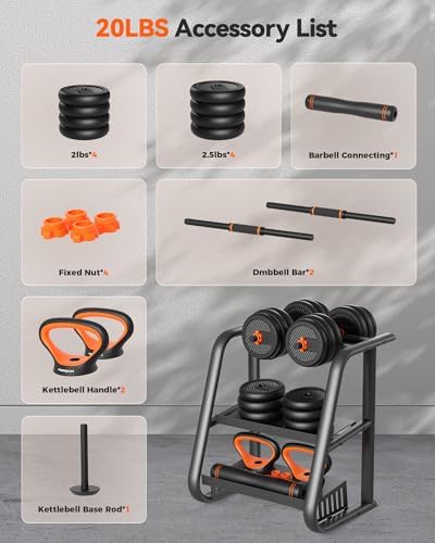 FEIERDUN Adjustable Dumbbells, 20/30/40/45/70/90lbs Free Weight Set with Connector, 5 in1 Dumbbells Set Used as Barbell, Kettlebells, Push up Stand, Weight Plate, Fitness Exercises for Home Gym Suitable Men/Women