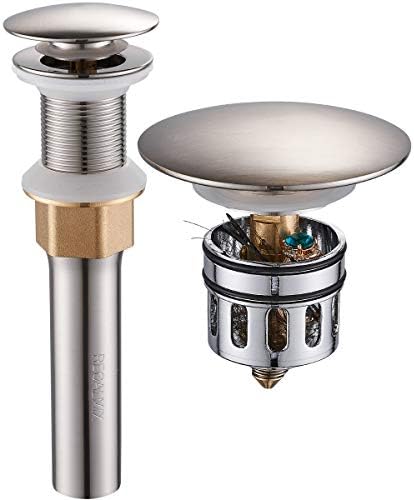 Bathroom Sink Drain, Vessel Sink Pop Up Drain with Detachable Basket Stopper,Anti-Explosion and Anti-Clogging Drain Strainer, Sink Drain Assembly Without Overflow Brushed Nickel, RWF082B