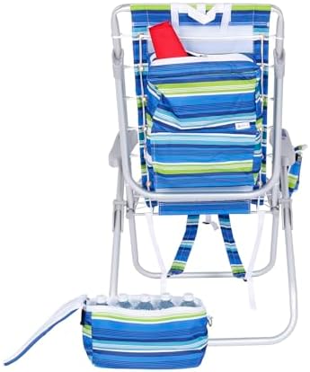 Ultimate Heavy Duty High Seat Aluminum Folding Backpack Beach Chair for Adults | Lay Flat, 5 Reclining Positions | Removable Insulated Cooler Pouch & Canopy for UV Protection
