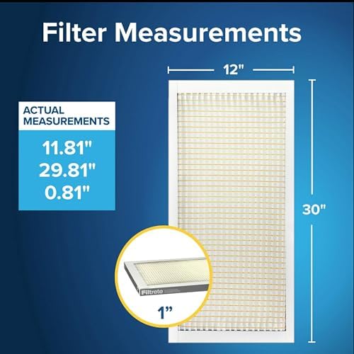 Filtrete 12x30x1 Air Filter, MPR 300, MERV 5, Clean Living Basic Dust 3-Month Pleated 1-Inch Air Filters, 6 Filters