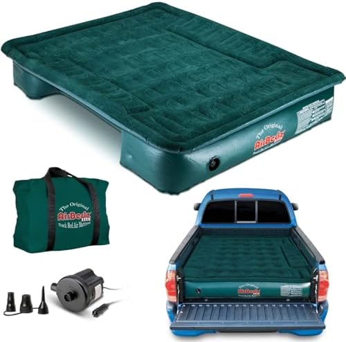 AirBedz by Pittman Outdoors - Lite Full Size Short Truck Bed Air Mattress, Green - 6-6.5' Long, with Portable DC Air Pump