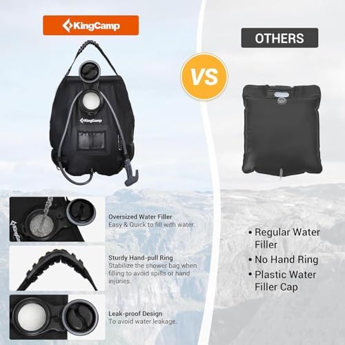 KingCamp Solar Shower Bag, Leak-Proof Design Camping Shower Bag with Thermometer, Removable Hose & Switchable Shower Head, 5 gallon/20L