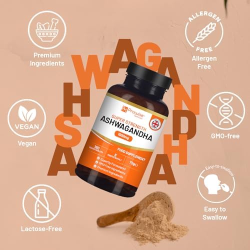 Ashwagandha 1500mg 180 Vegan Tablets | 6 Months’ Supply | Pure High Strength Ashwagandha Root Extract | Made in UK by Prowise Healthcare