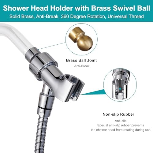 Handheld Shower Head with On Off Switch 8-Mode High Pressure Showerhead with 79 Inches Extra-long Stainless Steel Hose and Bracket PLUS Extra Low-Reach Adhesive Wall Mount for Kids,Silver…