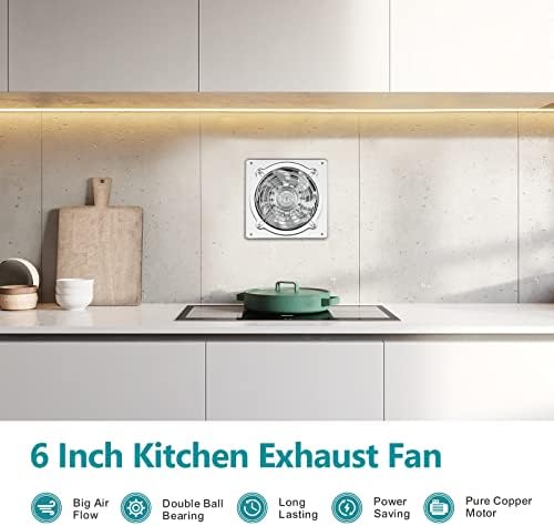 HG Power 6 Inch Exhaust Fan: Kitchen Exhaust Fans with Power Cord Attic vent Fan with Damper Wall Small Fume Extractor Ventilation Fan for Shop Chicken Coop Basement Smoking Room Garage Silver