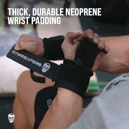 Gymreapers Weight Lifting Hooks (Pair), Heavy Duty Power Wrist Straps Hand Grip Support For Deadlifts, Pull Ups, Shrugs - Gym Gloves For Men and Women