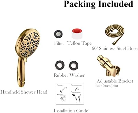 Gold Shower Head with Handheld High Pressure – The High Flow Rain Showerhead with Extra 60" Long Hose and Adjustable Overhead Brass Holder Anti-Clog Silicone Nozzles – Upgrade your Luxurious Bathroom