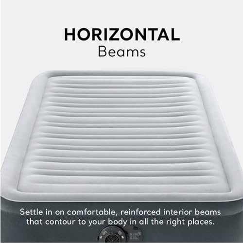 Intex 67765ED Dura-Beam Deluxe Comfort-Plush Mid-Rise Air Mattress : Fiber-Tech – Twin Size – Built-in Electric Pump – 13in Bed Height – 300lb Weight Capacity
