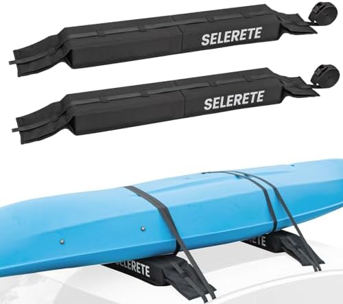 Universal Car Soft Kayak Roof Rack Pads for Kayak Surfboard SUP with 20FT Durable Tie-Down Straps, 2 Tie Down Rope, 4 Quick Loop Straps