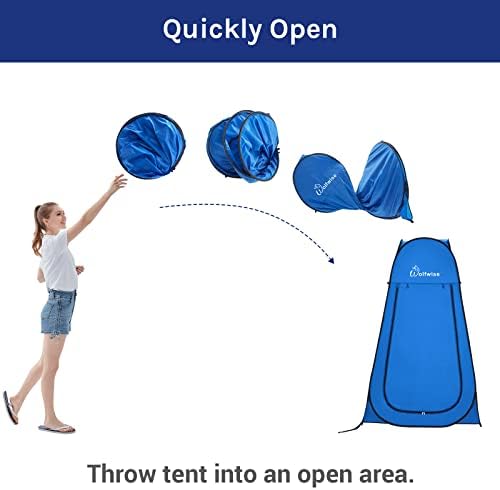 WolfWise Portable Pop Up Privacy Shower Tent, Spacious Changing Room, Dressing Room, Sun Sunshade Canopy Outdoor Rain Shelter, Backpack Privacy Shelters for Camping, Hiking, Beach, Toilet, Blue