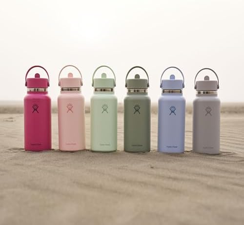 HYDRO FLASK Wide Mouth vacuum insulated stainless steel water bottle with leakproof closeable straw lid for cold water drinks, sports, travel, car and school