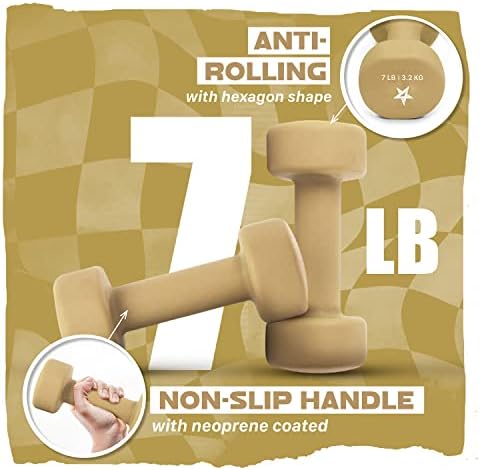 Yes4All Neoprene Coated Dumbbell Hand Weight Sets of 2 - Multiple Weight Options with 15 Colors, Anti-roll, Anti-Slip, Hexagon Shape