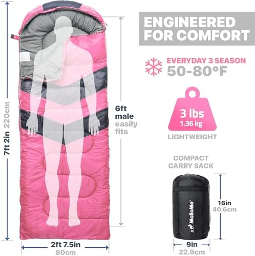 MalloMe Sleeping Bags for Adults Cold Weather & Warm - Backpacking Camping Sleeping Bag for Kids 10-12, Girls, Boys - Lightweight Compact Camping Essentials Gear Accessories Hiking Sleep Must Haves