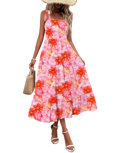 Zeagoo Boho Dresses for Women Floral Tiered Maxi Dress Casual Dresses for Women Spaghetti Strap Flowy Dress Beach Dress Pattern-1 L