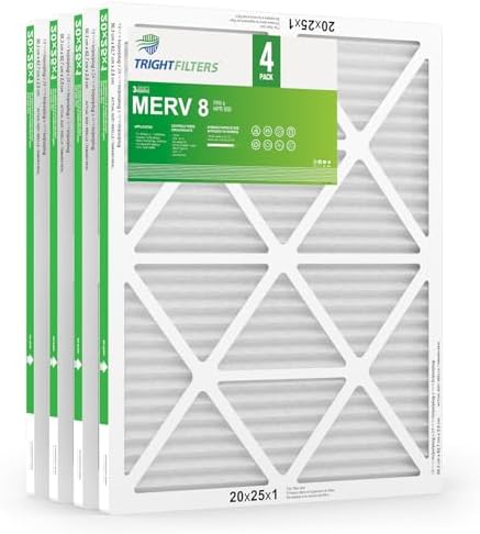 20x25x1 Air Filter 4 Pack, MERV 8 Pleated Dust Defense Air Filters Replacement Air Conditioner HVAC AC Furnace Filter, Durable and Lightweight
