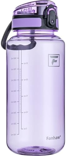 Fanhaw 32 Oz Clear Tritan Water Bottle with Chug Lid, BPA-free, Wide Mouth, Leak Proof - for Gym, Travel, Home, School, Office (Amethyst)
