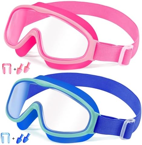 Vvinca Kids Goggles with Comfort Fabric Strap, Kids Swim Goggles Wide View Anti-Fog/UV No Leaking Swimming Goggles for 3-14