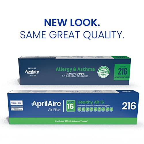 AprilAire 216 Replacement Filter for AprilAire Whole House Air Purifiers - MERV 16, Allergy, Asthma, & Virus, 20x25x4 Air Filter (Pack of 2)