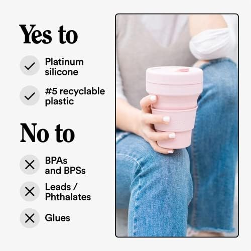 STOJO Collapsible Travel Cup - Reusable To-Go Pocket Size Silicone Bottle for Hot and Cold Drinks - Perfect for Camping - Microwave & Dishwasher Safe (Carnation, 12 Ounce (Pack of 1) - No Straw)