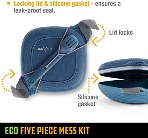 UCO Recycled ECO 5-Piece Camping Mess Kit with Bowl, Plate, Switch Spork Utensil Set