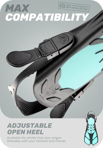 CAPAS Snorkel Fins, Swim Fins Travel Size Short Adjustable for Snorkeling Diving Adult Men Women Kids Open Heel Swimming Flippers