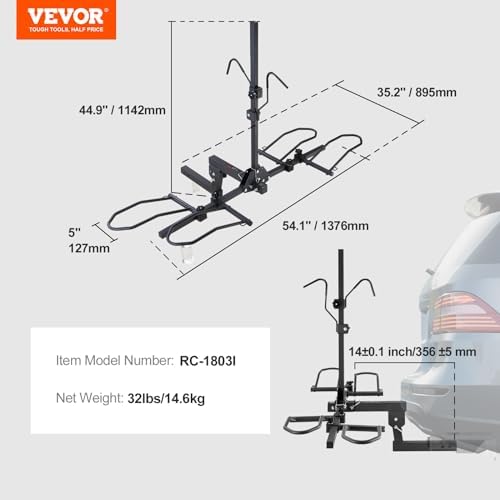 VEVOR Hitch Mount Bike Rack, 160 LBS Capacity Ebike Rack, 2-Bike Platform Style for 2-inch Receiver, Titling and Folding Bike Carrier with Tires up to 5" Wide, for Car, SUV, Truck, RV